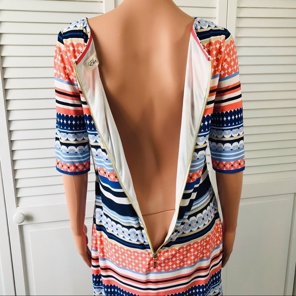 New ELIZA J Geometric Print Short Sleeve Pullover Shift Dress Size 10 - Picture 5 of 9